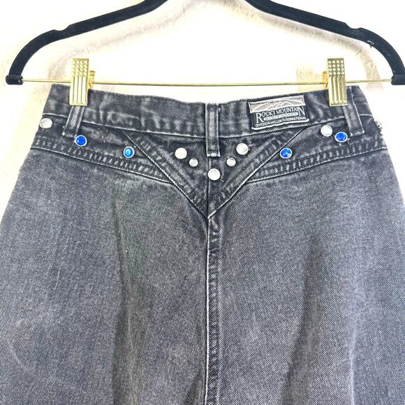 ROCKIES ROCKY MOUNTAIN Jeans 26 VTG Black Washed Bare Back Rhinestone Cowgirl - Picture 7 of 14